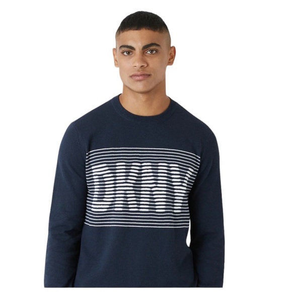 Men's DKNY XL 46 - 48 Crewneck Sweater Navy Blue Logo Lorimer Long Sleeve NWT - Picture 2 of 11